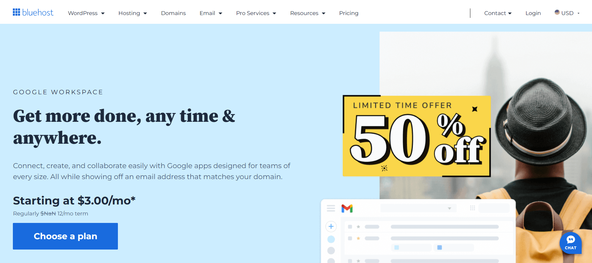 Bluehost ist mit Google Workspace integriert, um Ihre professionellen E-Mails zum Leben zu erwecken.
