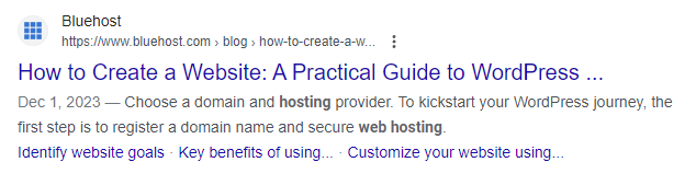 Ankerlinks können manchmal unter einem regulären Ergebnis auf den Google-Suchergebnisseiten (SERPs) erscheinen.