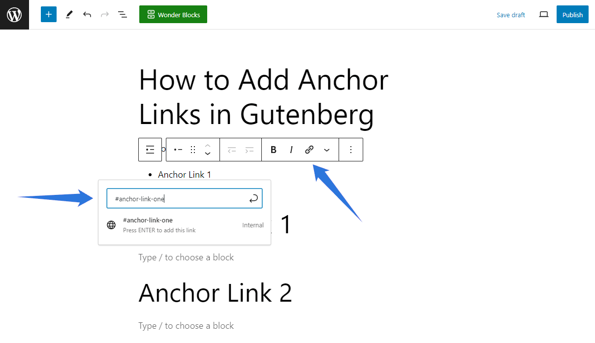 Sie können Ankerlinks in WordPress mit dem Block-Editor erstellen.