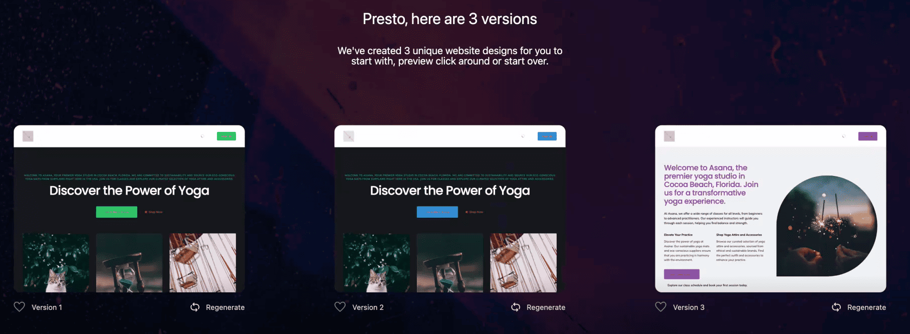 Ai hat drei Website-Versionen erstellt