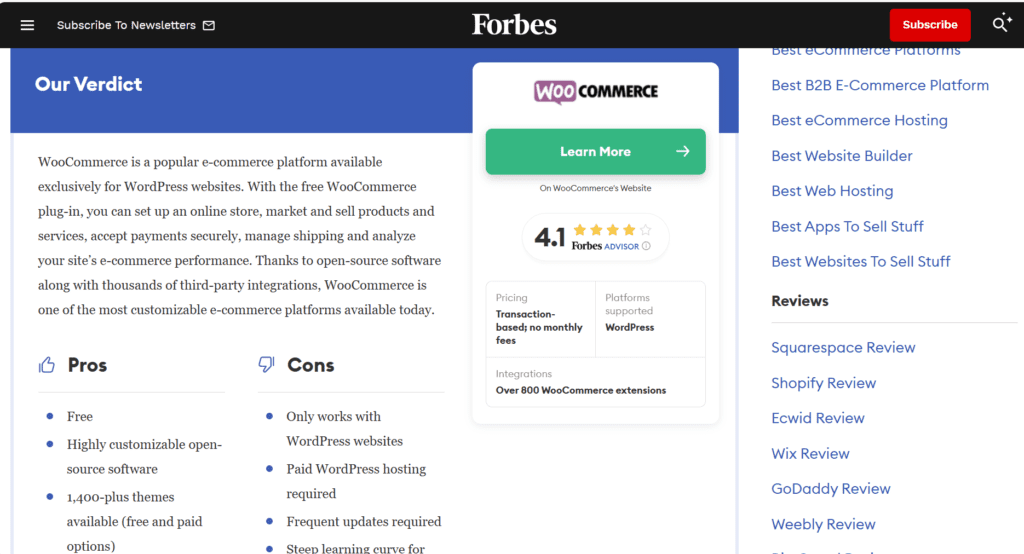 Forbes-Rezension von WooCommerce