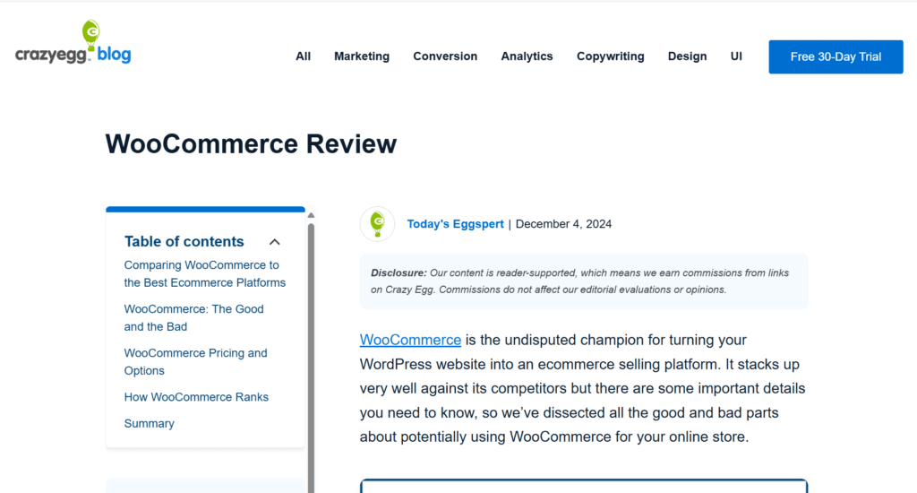 Crazy Egg WooCommerce Bewertung