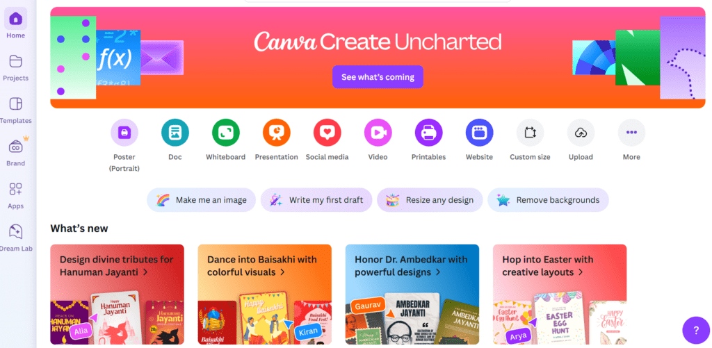 Canva-Startseite