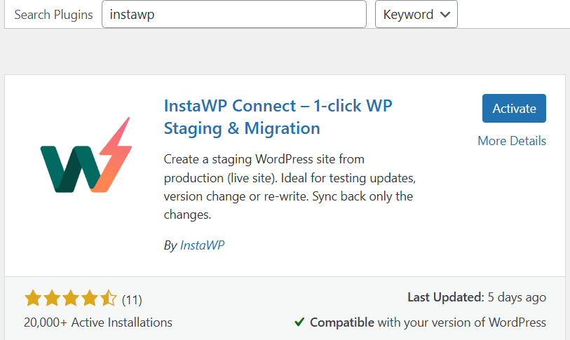 instaWP-Migration installieren  