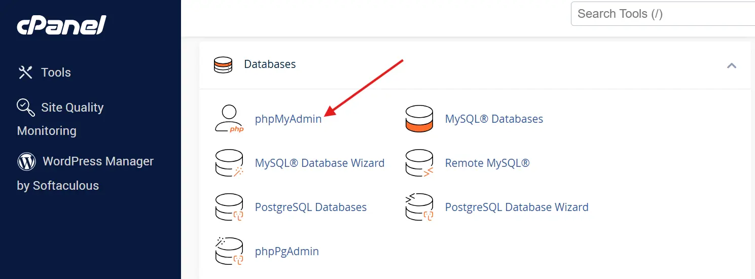 Öffnen Sie phpMyAdmin